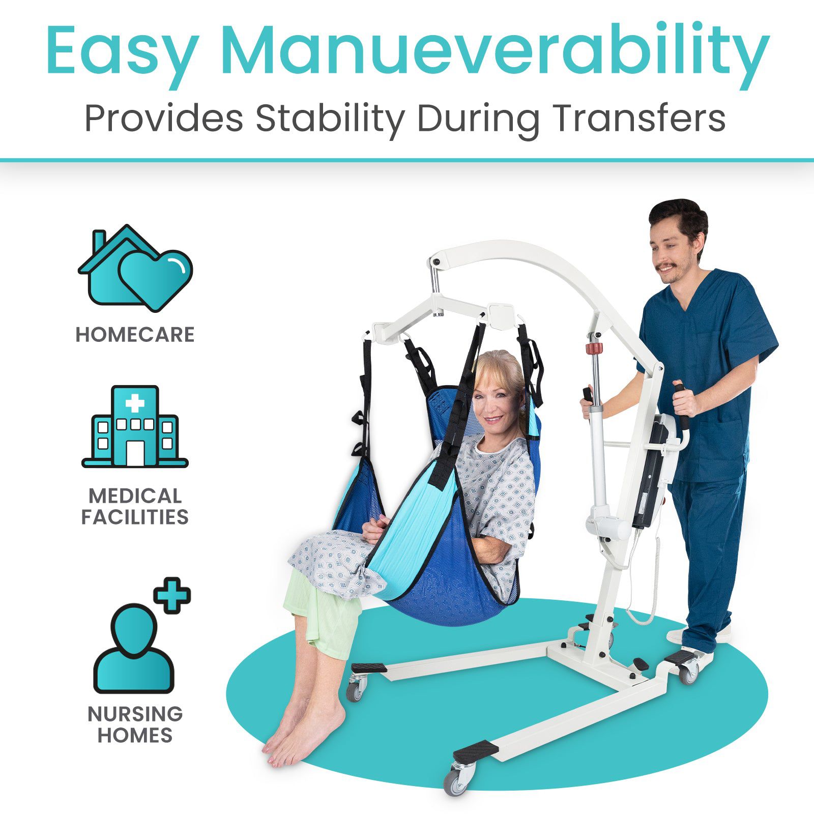 Medium Turquoise Vive Health Electric Patient Lift