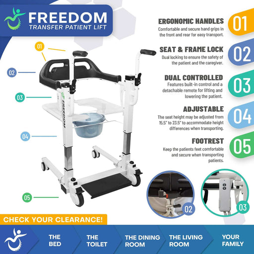 Light Gray Freedom Transfer Patient Lift with Adjustable Seat Height & Commode Pail