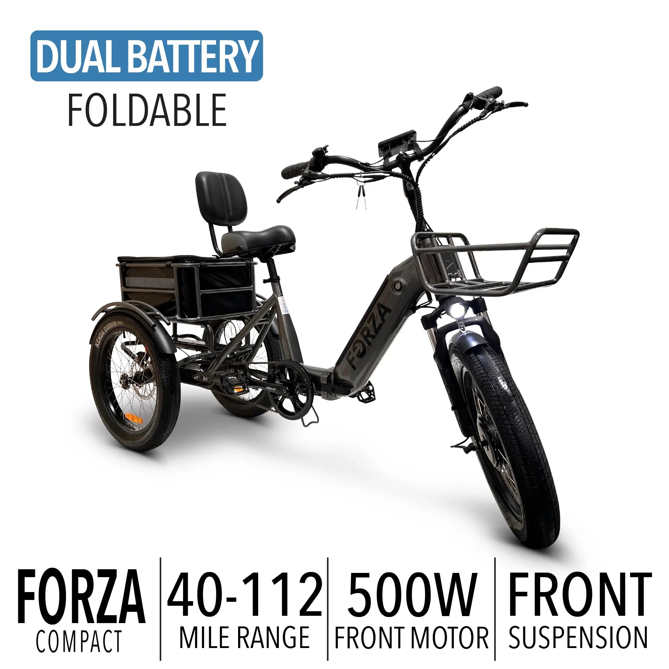 Light Gray FORZA Compact Foldable Electric Tricycle