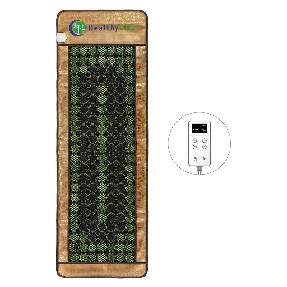 Tan HealthyLine InfraMat Pro® Full Body Wellness Mat with Jade and Tourmaline Stones