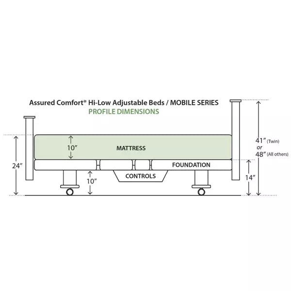 Light Gray Assured Comfort Mobile Series Hi-Low Adjustable Bed