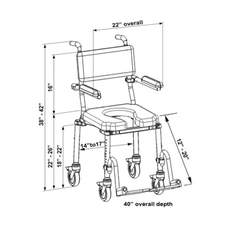 Light Gray Nuprodx MC4000 Roll-In Transport Shower Commode Chair