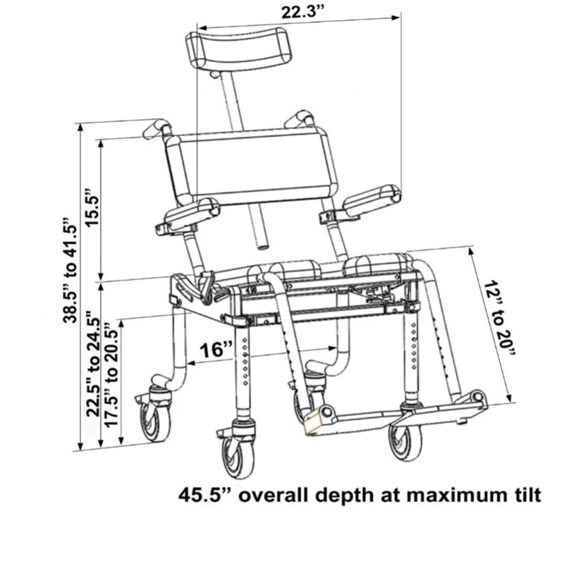 Light Gray Nuprodx MC4000TiltPED Pediatric Shower Commode Chair With Tilt-In-Space