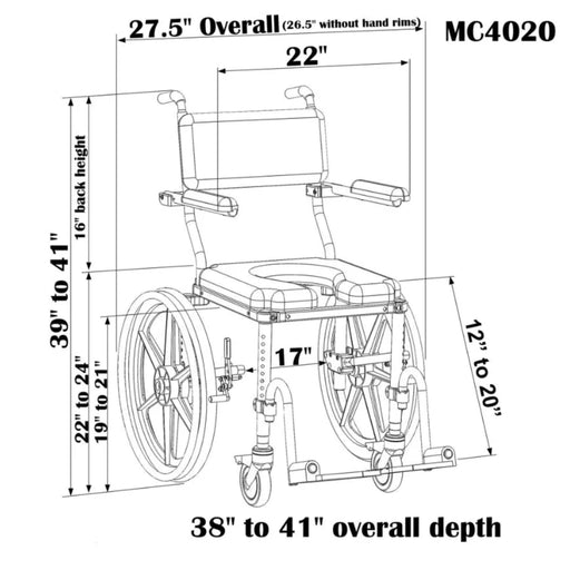 Light Gray Nuprodx MC4020 Self-Propelled Shower Commode Chair