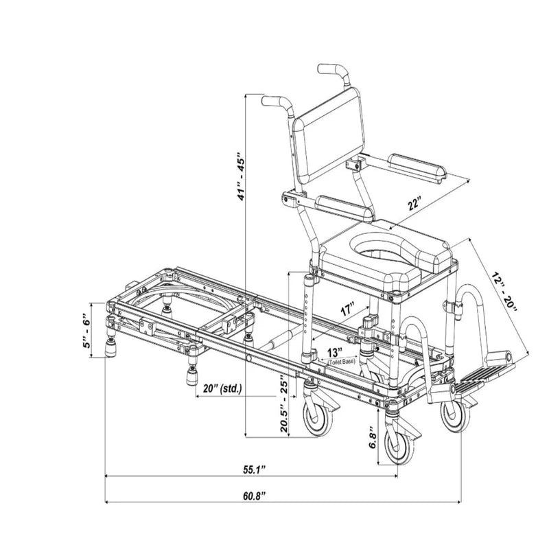 Light Gray Nuprodx MC6000RS Commode Chair And Shower Transfer System