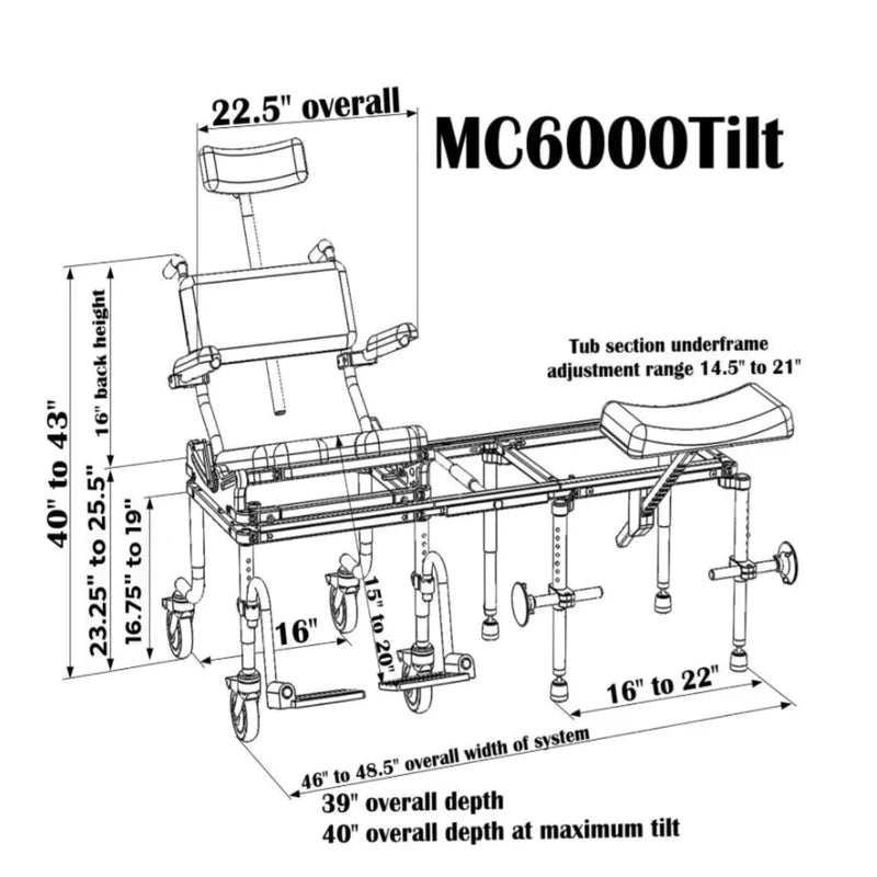 Light Gray Nuprodx MC6000Tilt Commode Chair With Tub Access Slider And Tilt-In-Space