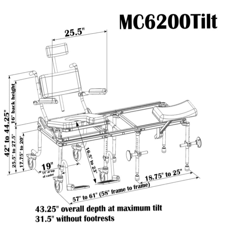 Light Gray Nuprodx MC6200Tilt Commode Chair And Tub Transfer With Tilt-In-Space