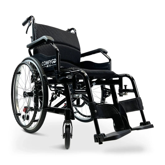 Black ComfyGO X-1 Lightweight Manual Wheelchair With Quick-Detach Wheels