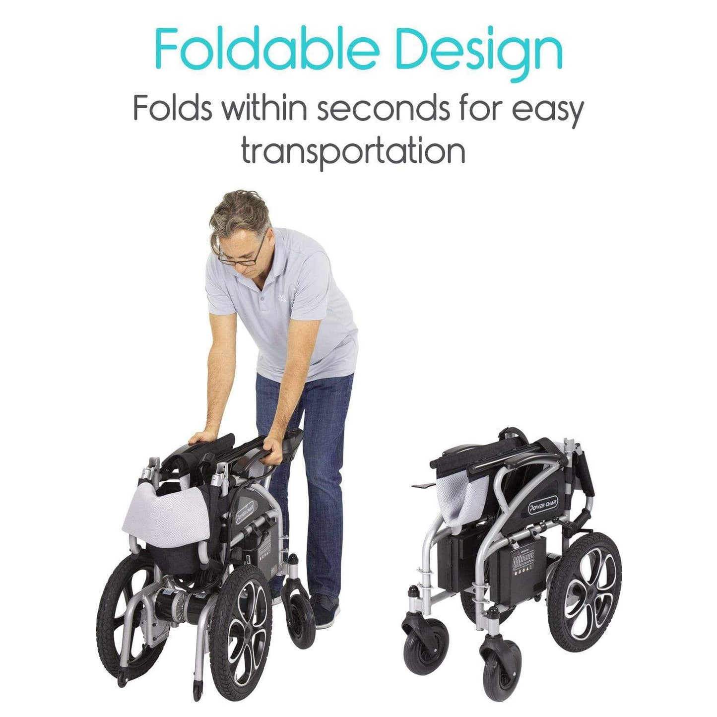 Light Gray Vive Health Compact Folding Electric Wheelchair